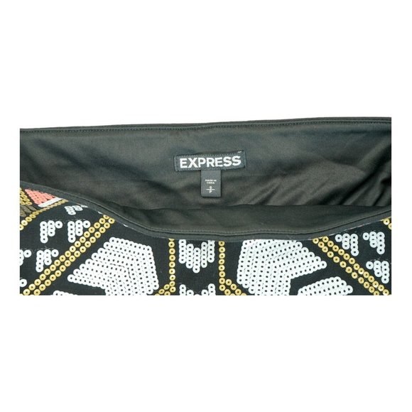 Express Womens Mini Skirt Sequin Tribal Print Geometric Aztec Pink Green Black S - Picture 3 of 3